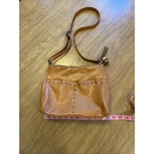 Sam & Hadley Whiskey Brown Studded ZipUp Crossbody Shoulder Bag Purse Tote Clean